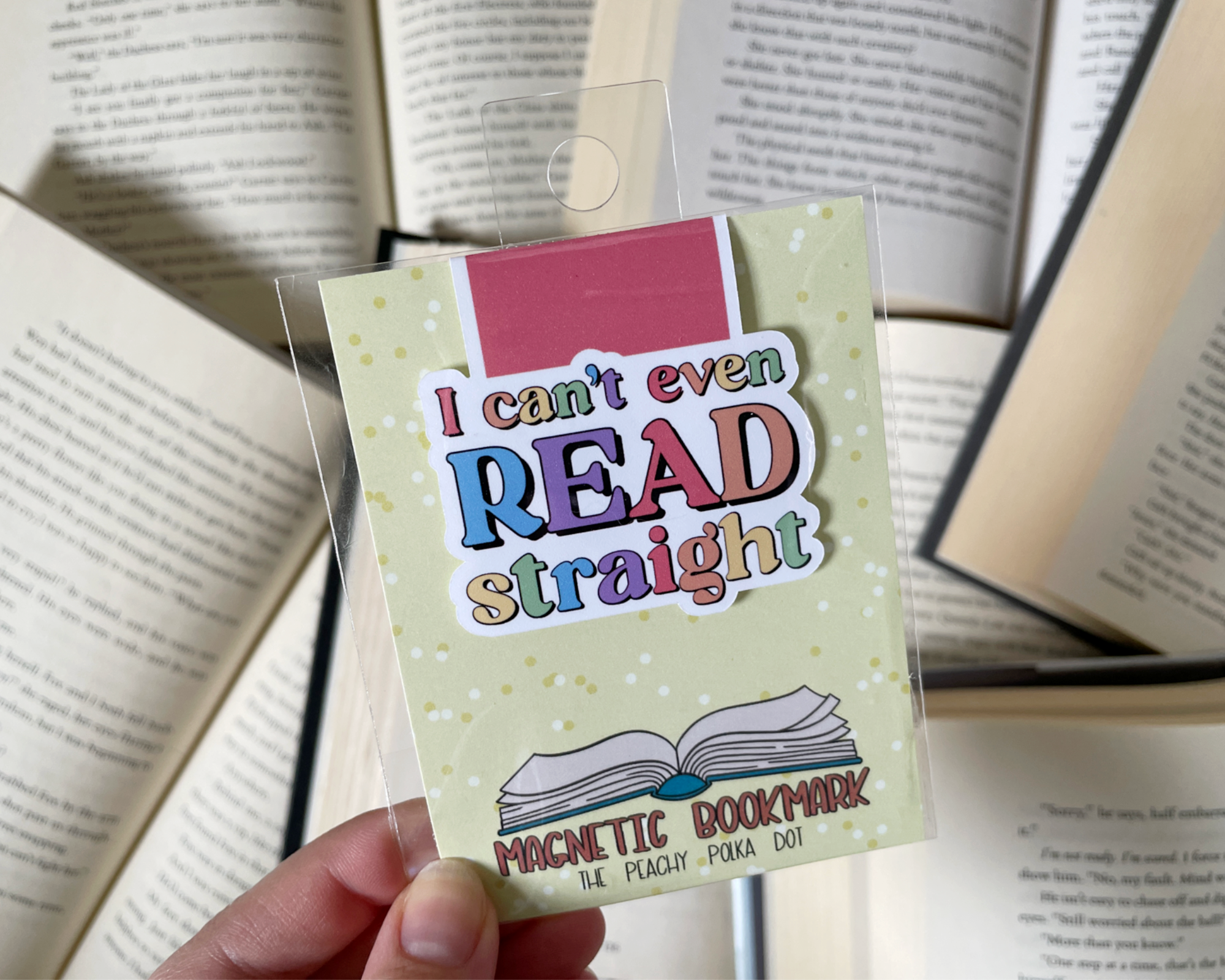 I can't even read straight magnetic bookmark: No hang tag